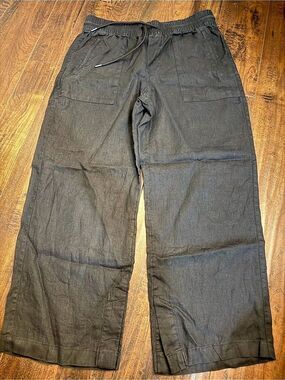 Athleta Retreat Linen High Rise Wide Leg Pant Black Medium